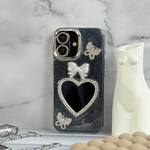 قاب شاینی قلب آینه ای با محافظ لنز رینگی نگینی (کدC1889)