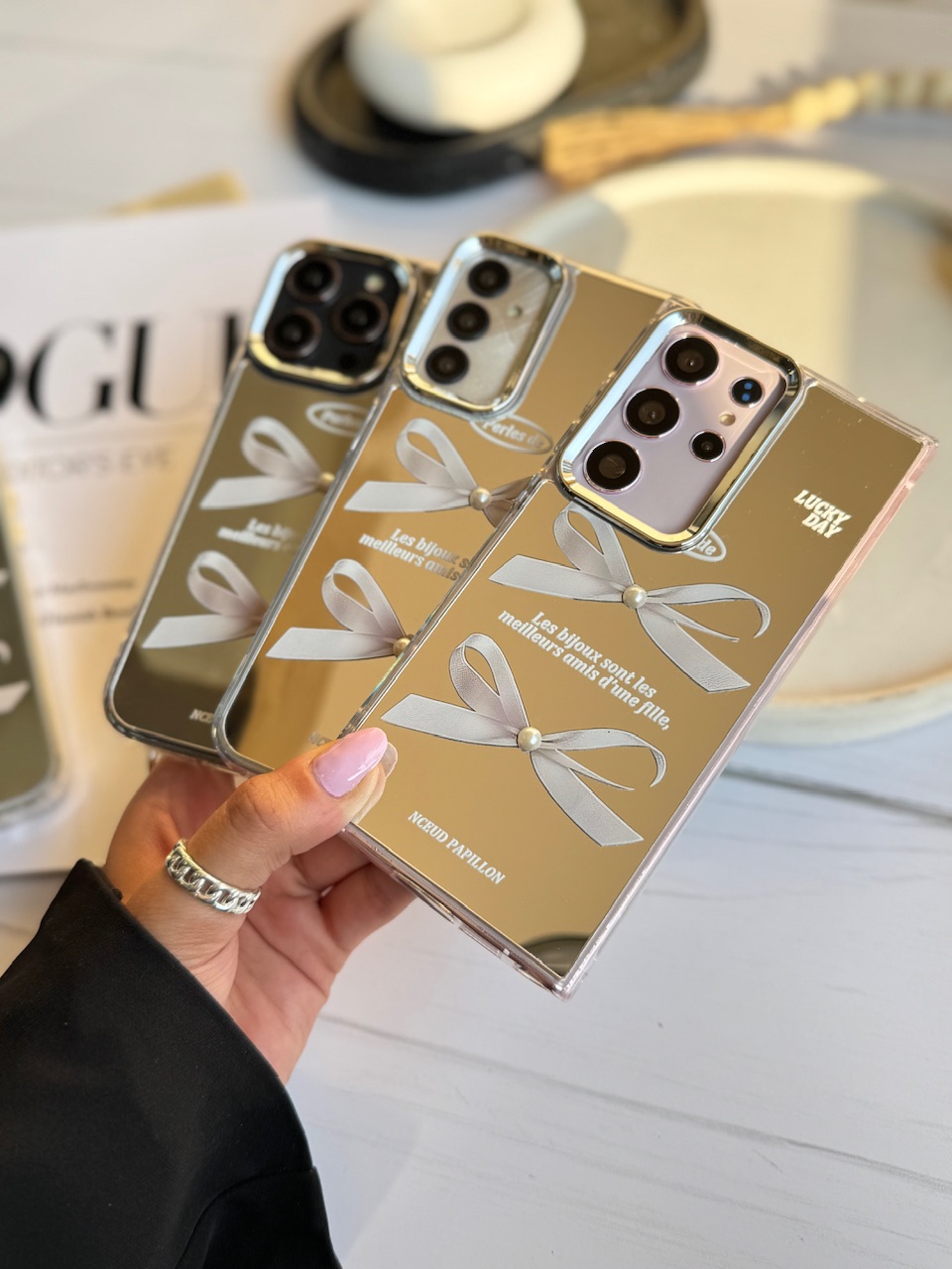 قاب Papillon آینه ای مروارید سفید (کدC1859) - Image 2