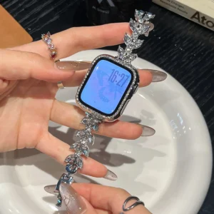 بند اپل واچ Diamond leaf bracelet با گارد نگینی (کدw5072)